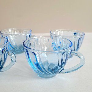 Set of 4 vintage blue glass tea cups.